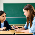Modern Classroom Scenario**

"A diverse group of students collaborating on a project in a bright, modern classroom. The scene showcases active learning with students discussing ideas, using tablets, and working together around a table. The teacher is guiding the discussion, not lecturing. Focus on engagement and collaboration. Fully clothed, appropriate attire, safe for work, perfect anatomy, natural proportions, high quality, professional educational illustration."

**