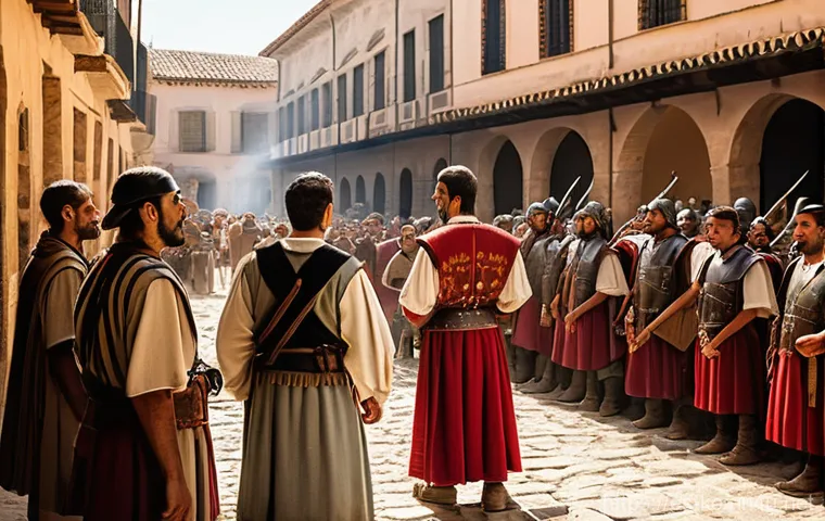 국어 문법의 역사적 변화 - **Prompt:** A vibrant, historically accurate scene depicting the early foundation of the Spanish lan...