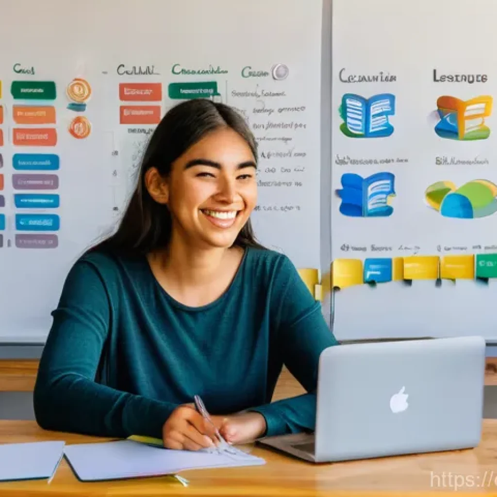 국어 학습 지도법 - **Prompt:** A vibrant, inspiring image of a young adult (gender-neutral, perhaps a smiling woman or ...