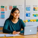 국어 학습 지도법 - **Prompt:** A vibrant, inspiring image of a young adult (gender-neutral, perhaps a smiling woman or ...