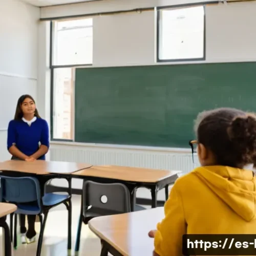 Home 33 국어 교육과 윤리적 사고 - A diverse group of high school students in a bright, modern Spanish-language classroom engaged in a ...