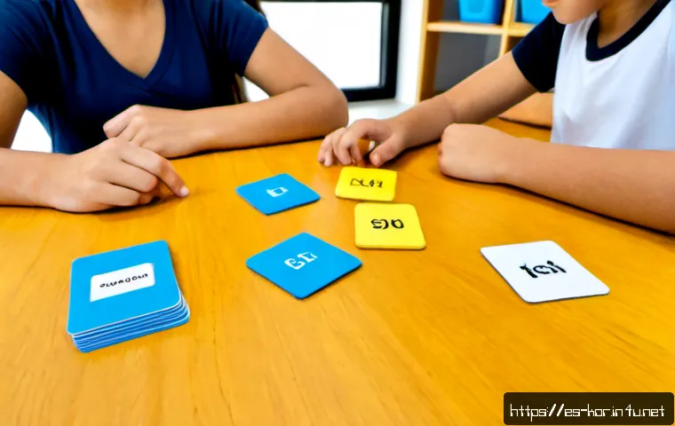 국어 문법 게임 활용 - Photorealistic Spanish-language classroom activity, a warm and encouraging teacher guiding three mid...